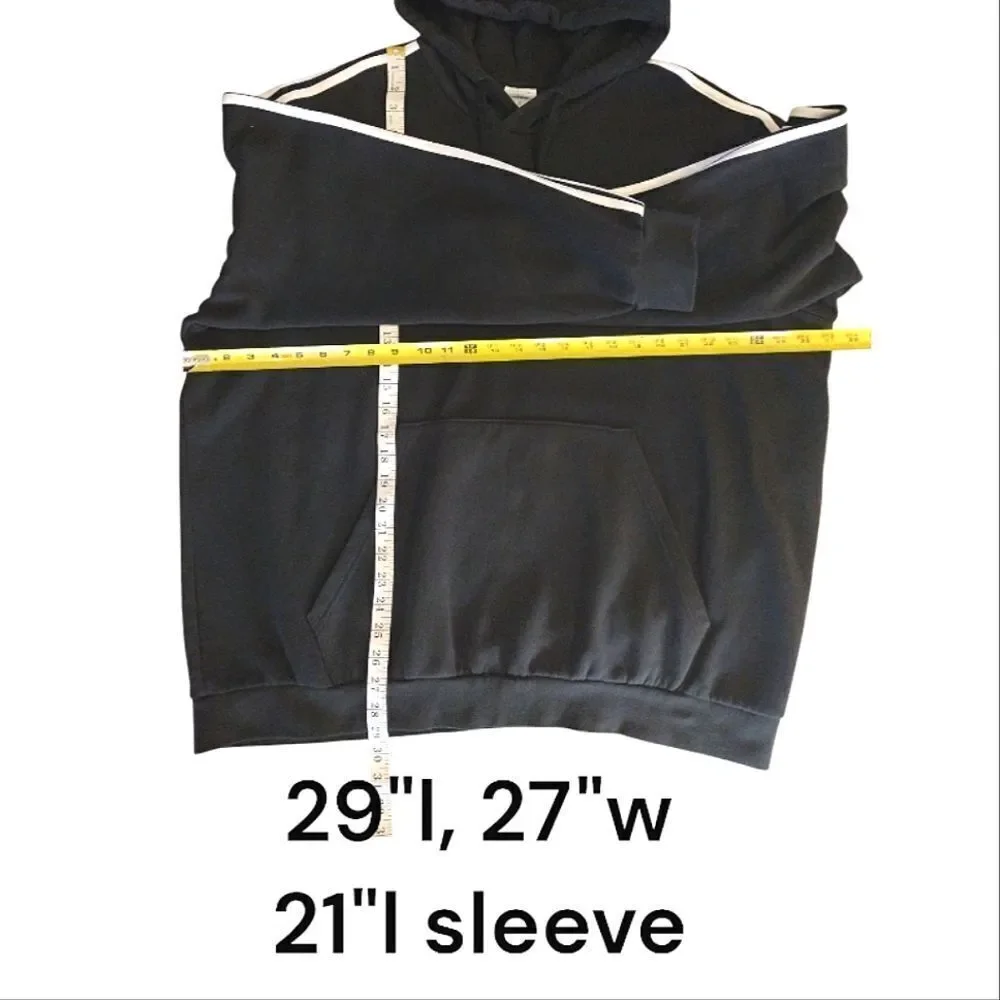 ADIDAS Black White Essentials Three Stripes Logo‎ Pullover Hoodie Men's XXL